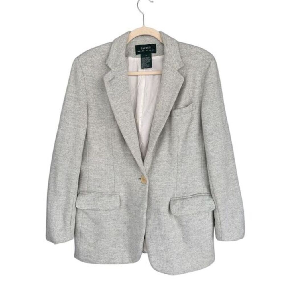 Lauren Ralph Lauren Herringbone Light Gray Wool & Angora Single-Button Blazer